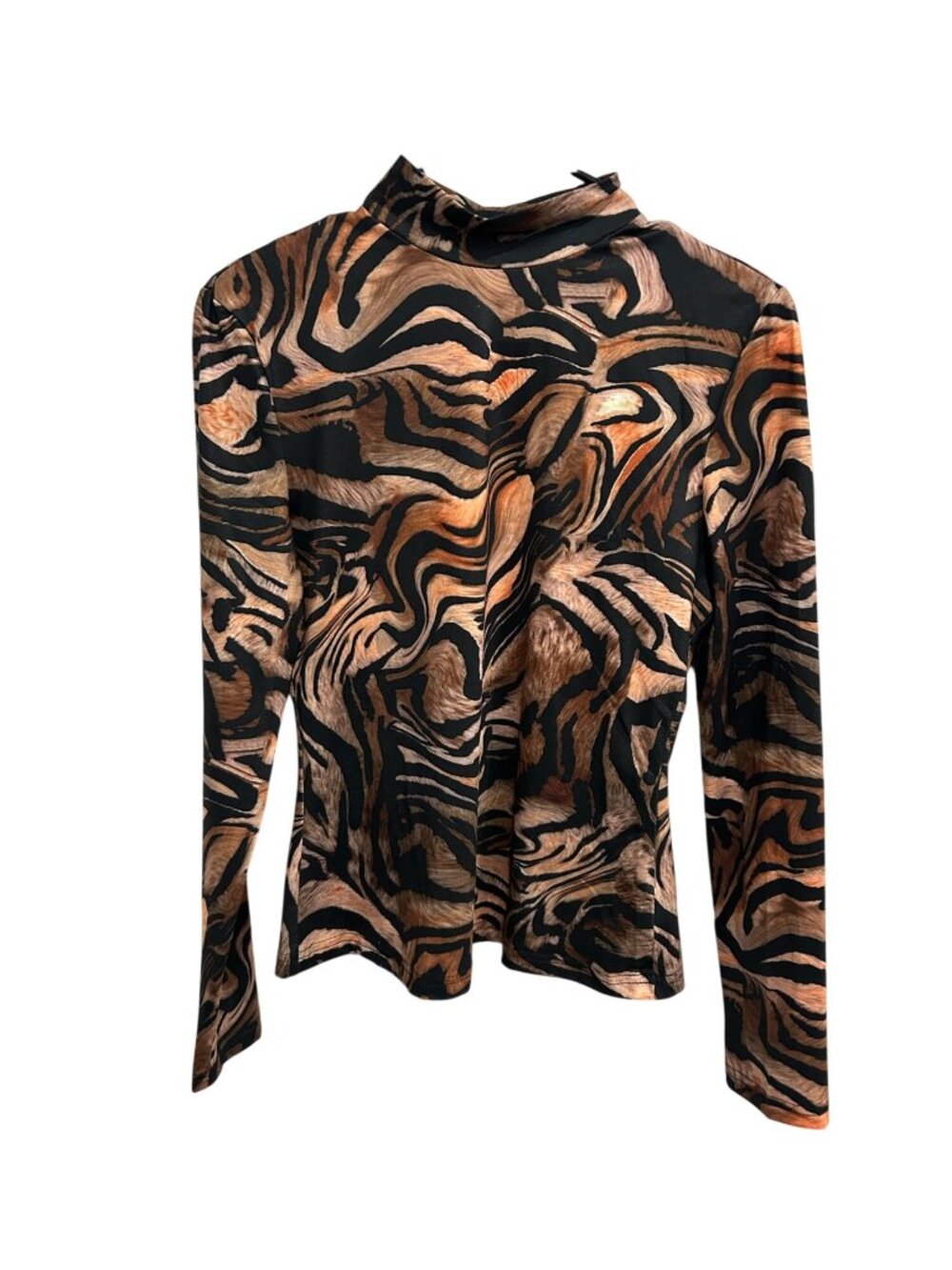 Shein Abstract Tiger Swirl Mock Neck Stretchy Top AvantGarde MobWife